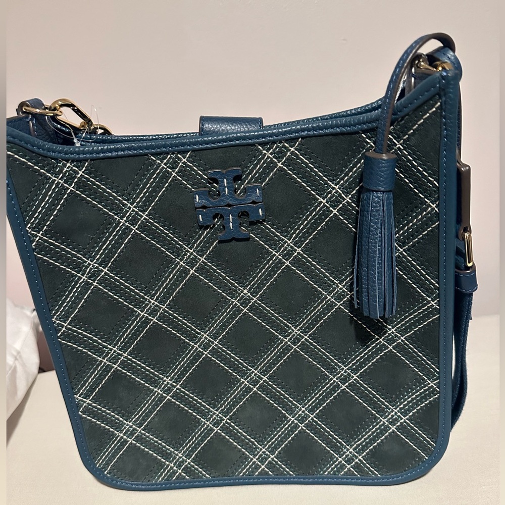 Tory Burch Blue Quilted Crossbody Bag with Tassel